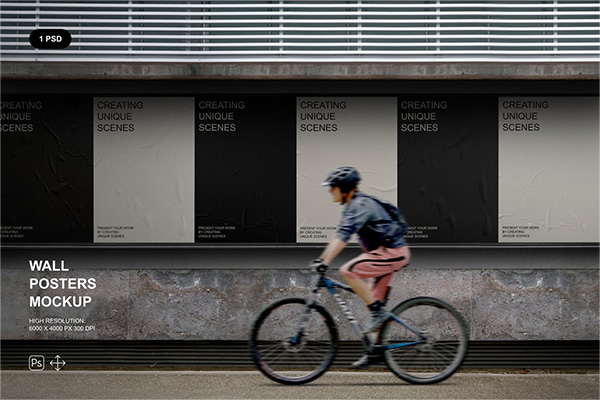 街道广告墙海报样机展示PSD贴图样机ps样机素材