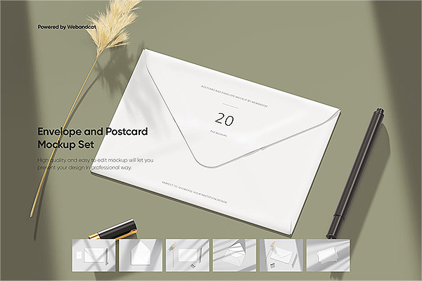 信封和明信片设计样机套装PSD贴图样机ps样机素材