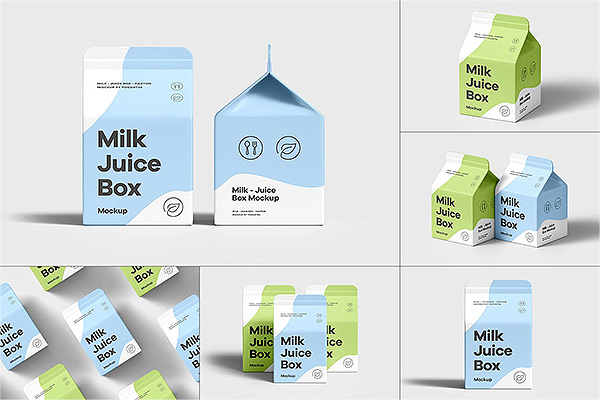 牛奶果汁盒包装设计样机1.32G BPSD贴图样机ps样机素材