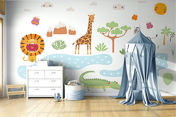 婴儿房间壁画作品展示样机PSD贴图样机ps样机素材