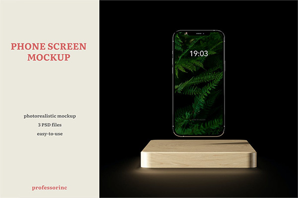 黑色背景木纹平台手机样机展示PSD贴图样机ps样机素材