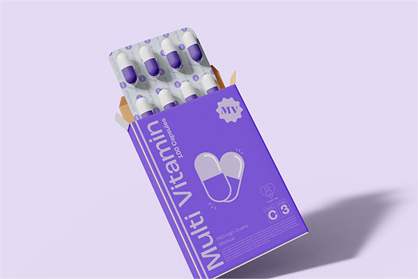 药物胶囊盒医药品牌包装设计样机贴图样机PS样机素材