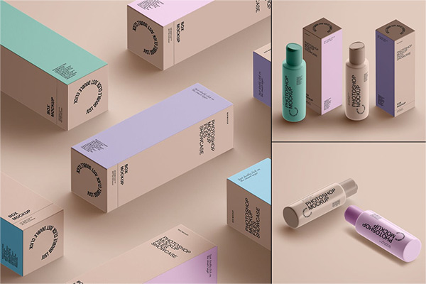 化妆品瓶和纸盒包装设计样机PSD贴图样机PS样机素材