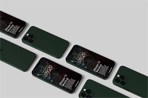 iPhone 14平铺等距样机展示PSD贴图样机ps样机素材