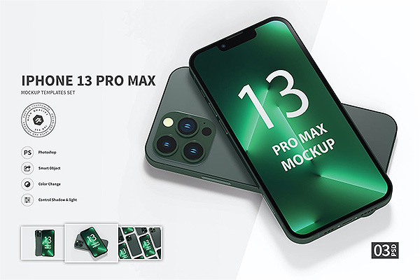 iPhone 13 Pro Max绿色款手机样机展示PSD贴图样机ps样机素材
