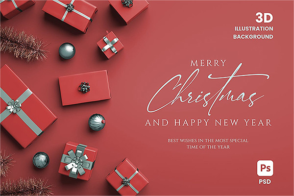 圣诞快乐3D插图背景和礼物背景纹理 PSD,JPG下载
