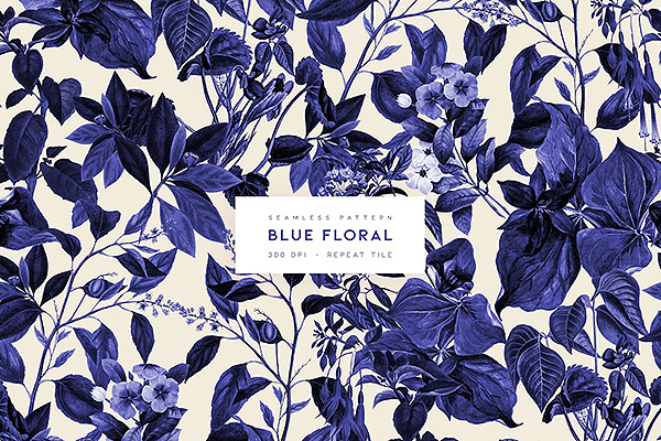 蓝色花卉奢华风格图案 背景纹理无缝图案素材JPG下载