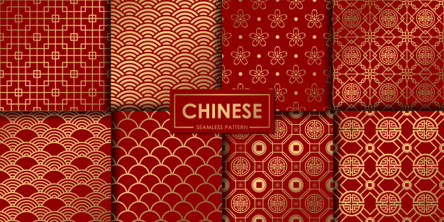 8款中国风新年图案花纹新年海报背景矢量图片花纹祥云元素eps,ai设计素材