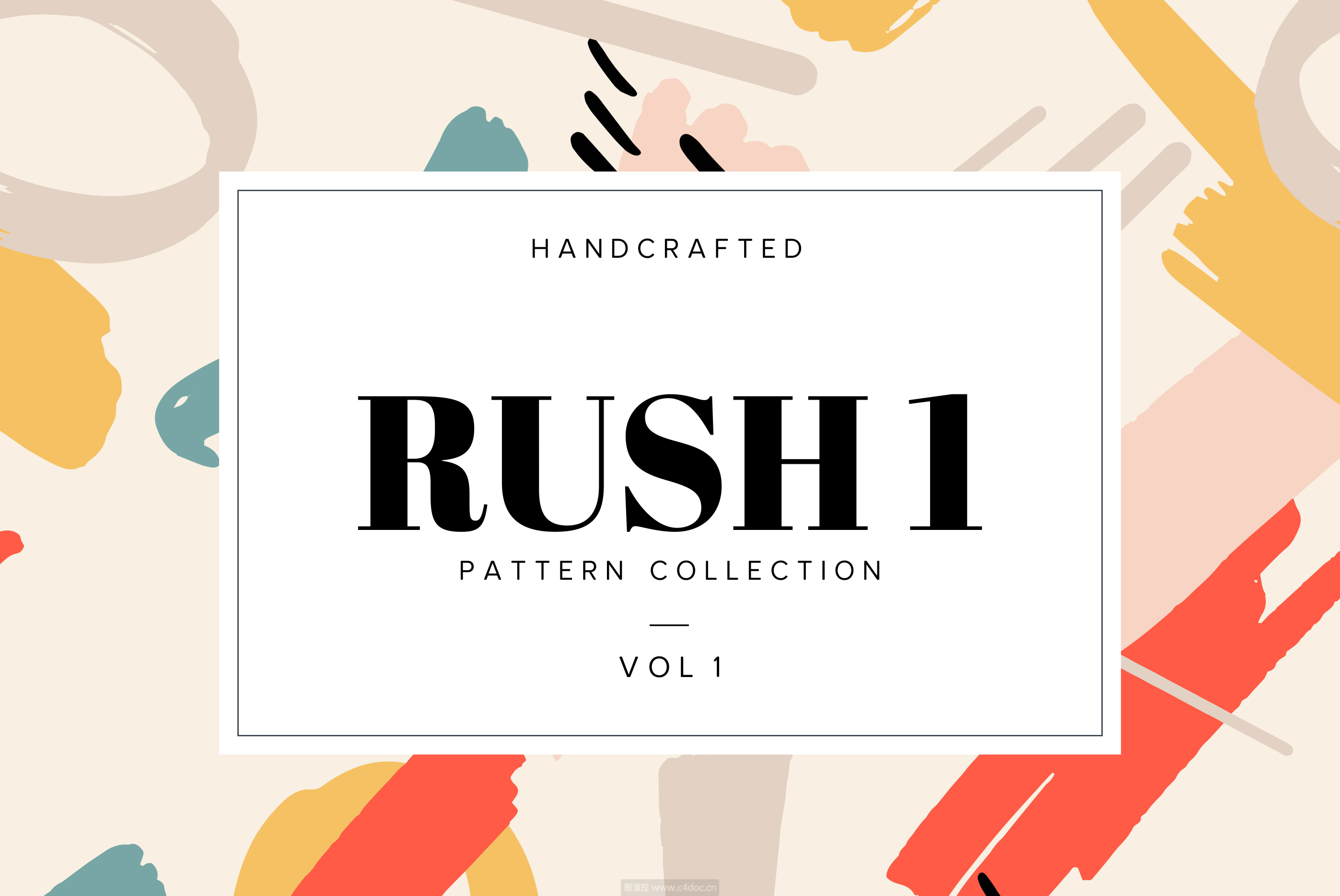 75款时尚多彩的手绘图形矢量图案集合Rush HandDrawn Patterns – Vol.1