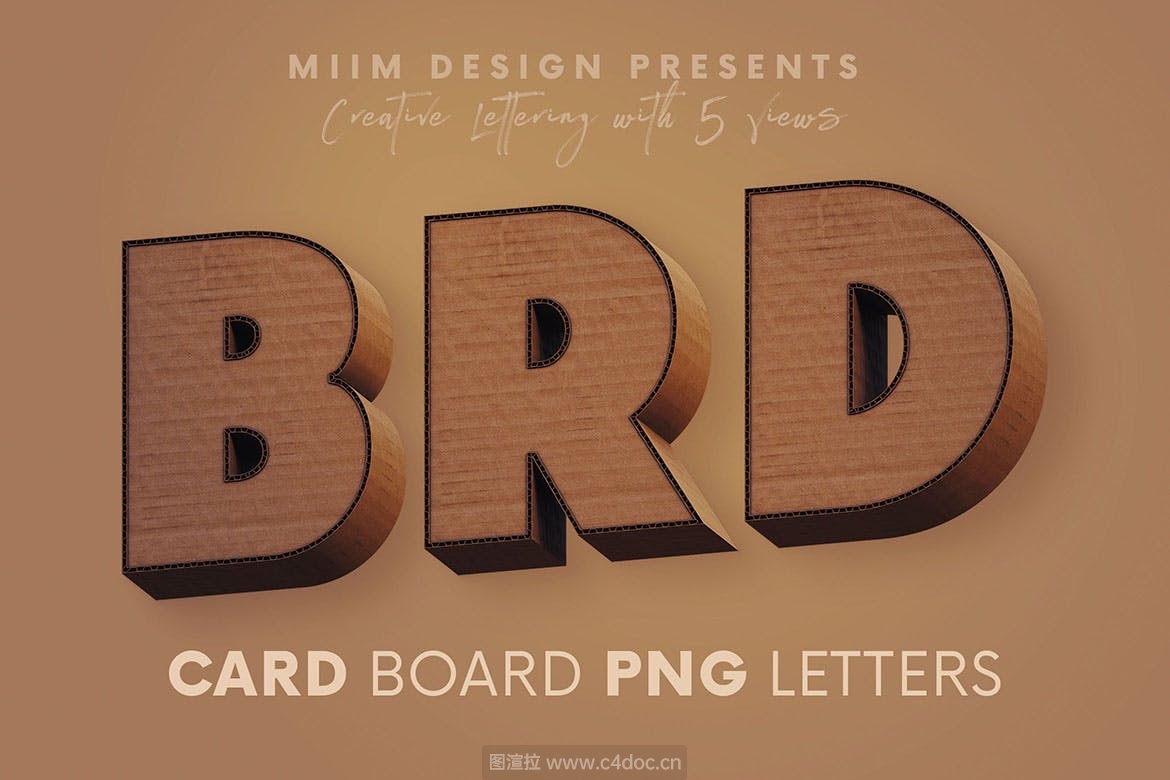 复古纸壳3D立体字体设计素材PNG下载