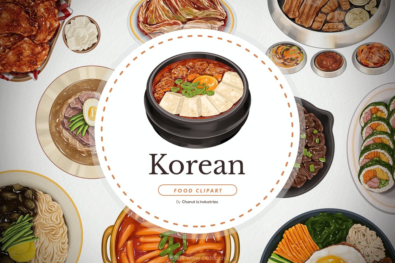 10个手绘韩国食品插画背景纹理JPG，PNG下载