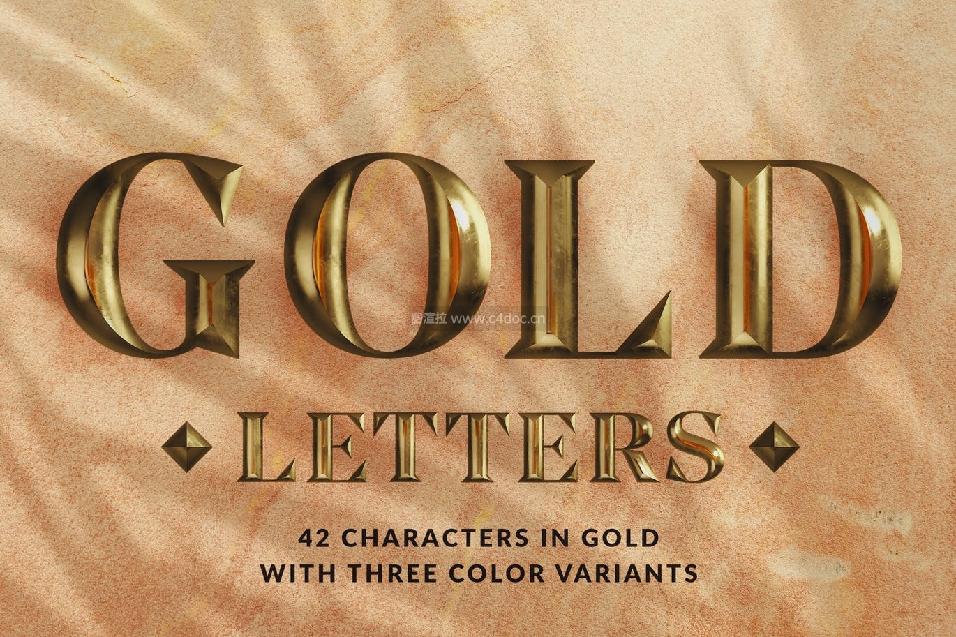3D金属质感金色字母和数字