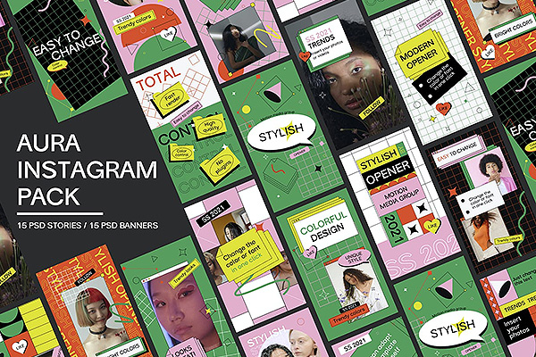 30个Instagram社交媒体封面品牌推广公众号推文广告海报排版设计社交媒体设计模板