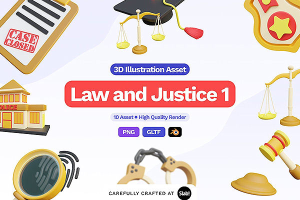 10个法律与正义3D图标 PNG,Blend,glft下载