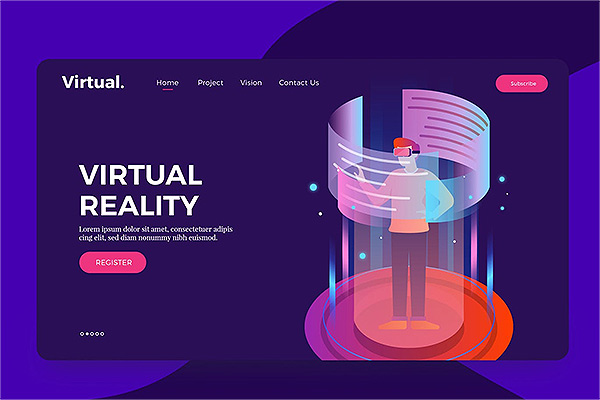 2.5D等距VR虚拟现实技术网页海报banner着陆页插画设计AI,EPS下载