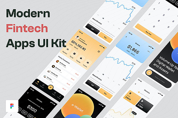 现代金融科技应用App UI Kit figma模板源文件下载