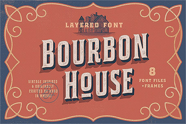 Bourbon House font + Vintage Frames-复古设计字体OTF,TTF,EPS格式下载