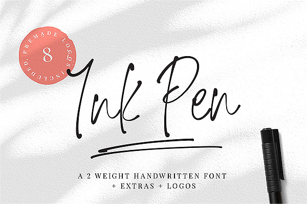 Ink Pen Handwritten Font & Logos墨水笔手写字体和徽标OTF,WOFF,TTF,AI格式下载
