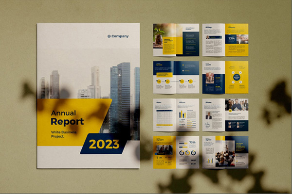 黄色配色年度报告品牌手册画册宣传册设计模板