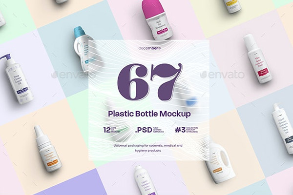 12套产品塑料瓶包装样机PSD智能贴图PS样机素材