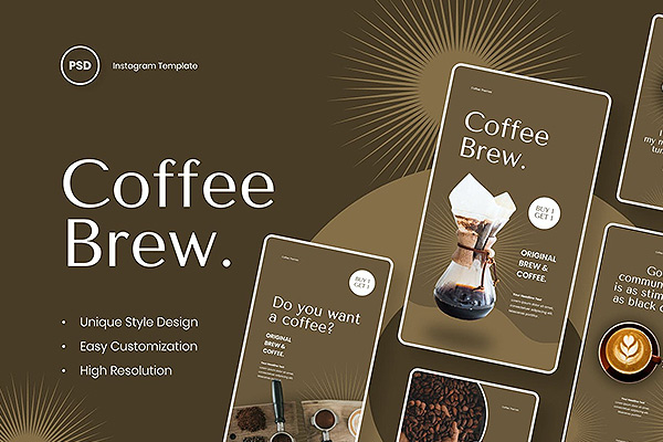 9幅咖啡饮品朋友圈配图版式设计微博宣传海报设计模板psd下载