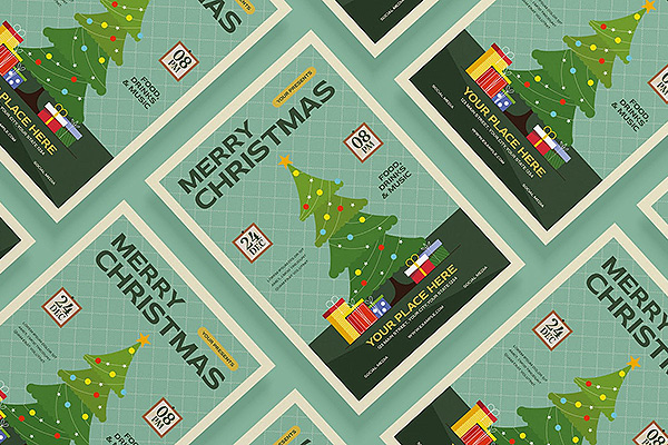 圣诞晚会派对传单设计海报公众号推文广告海报排版设计朋友圈海报设计模板AI,PSD下载