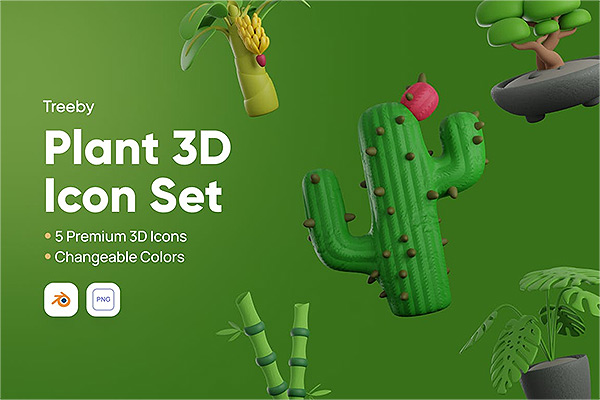 绿色植物卡通3D模型图标blend,png下载
