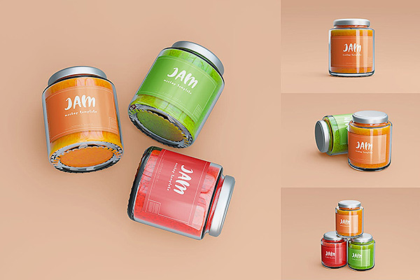 果酱食品玻璃罐子包装设计样机展示PSD智能贴图素材