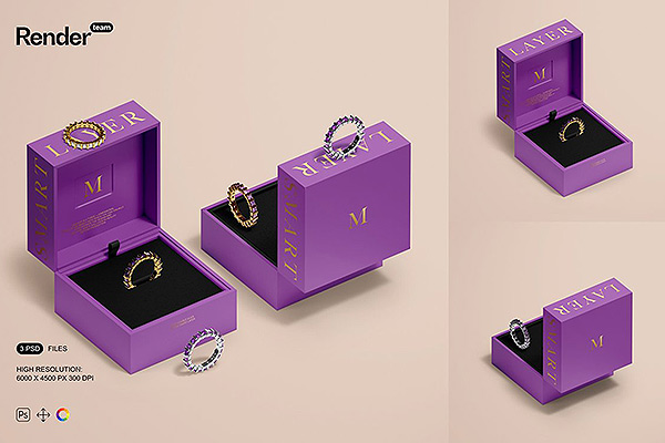 紫色方形珠宝首饰盒样机Jewelry Box Mockup Set(2)