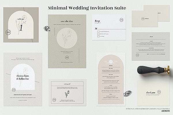 优雅多用途的高品质婚礼VI设计模板-PSD