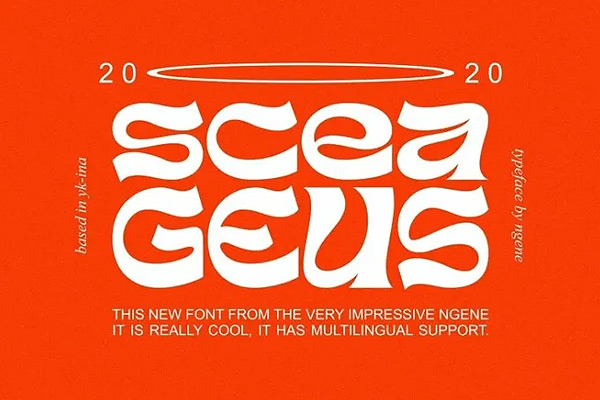 Sceageus Font-复古酸性海报排版标题英文字体OTF格式下载