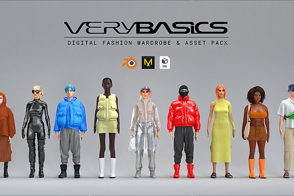 超过150 种3D虚拟数字时尚服装包括上衣下装鞋包袋子帽子服饰人物Blender/obj模型服装套装VERYBASICS – VirtualWardrobe & Asset Pack (Blender & Marvelous Designer