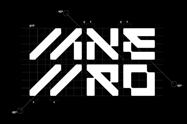 Anero-科幻赛博朋克几何工业风品牌LOGO标题字设计无衬线英文字体