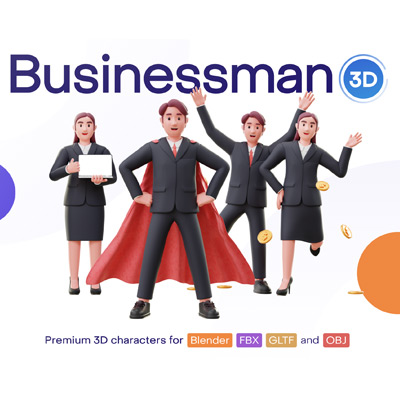 3D卡通商务人士3D男女人物角色人物工作理财场景3D插画设计素材 jobly-businessman 3d characters