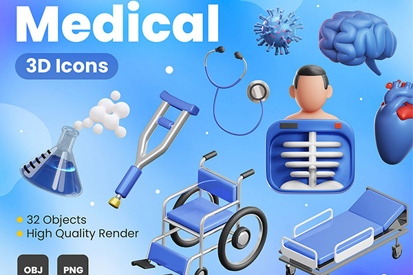 32个医疗器械医学仪器医院病毒治疗护理3D插图插画png免抠图片素材3D模型obj格式下载