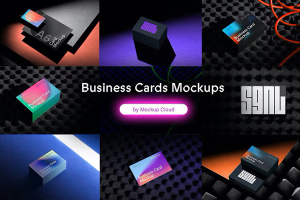7款高端暗黑质感企业品牌Vi设计名片样机场景展示PSD贴图模板素材SGNL Business Cards Mockups
