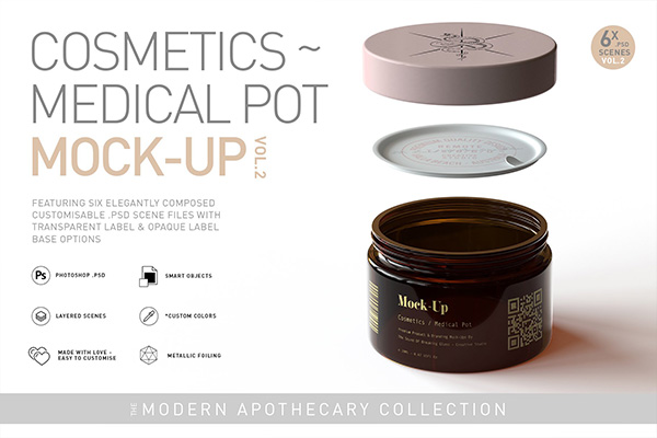 玻璃瓶化妆品罐子品牌设计样机Cosmetic – Medical Pot Mock-Up Vol.2
