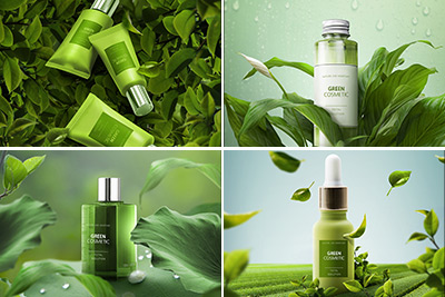 7款绿色植物精华化妆品护肤品保养品海报设计详情页模块PSD素材