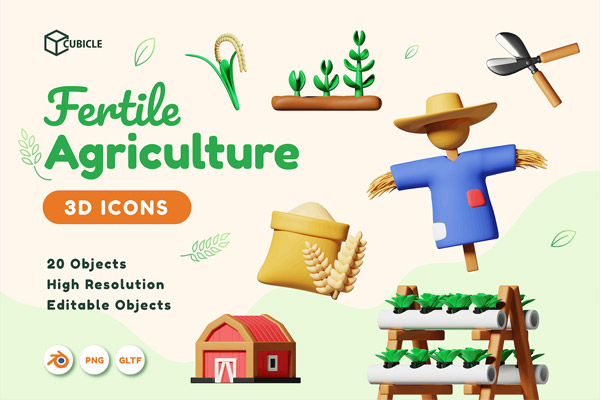 卡通3D立体有机农业农场农作物农产品图标插画PNG免扣设计素材农业3D图标Blend模型