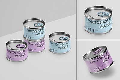 食品罐头金属锡罐外观包装设计展示ps贴图样机模板 Food Tin Can Mockup Set Mockup