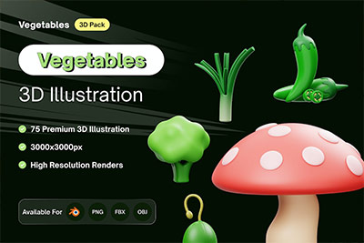 各种蔬菜3D图标模型集合 (PNG,Blend)下载