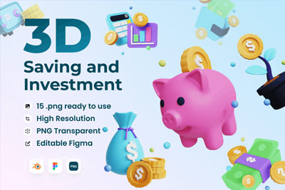 储蓄与投资元素3D图标模型 (FIG,PNG,Blend)下载