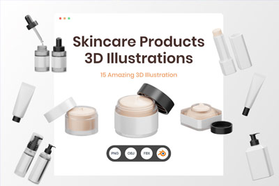 护肤品化妆品产品3D图标模型FBX,OBJ,BLend下载