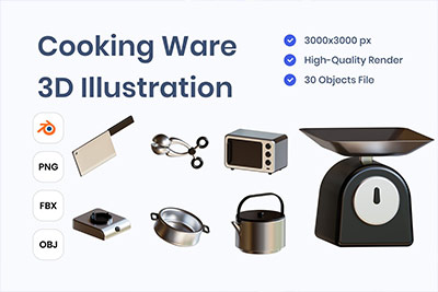厨房厨具3D图标模型(Blend,obj,fbx)下载