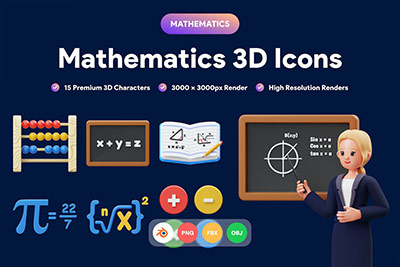 教育数学老师3D图标模型 (PNG,Blend,OBJ,FBX)下载