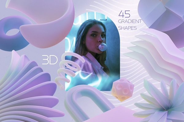 45个3D抽象立体几何渐变PNG图形素材3D Abstract Gradient