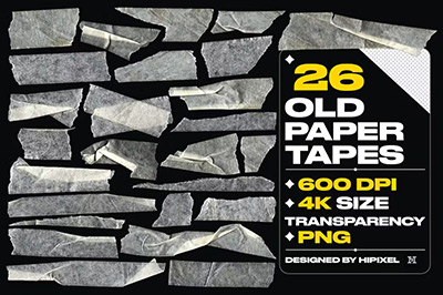 26款撕纸褶皱透明胶带贴纸PNG透明设计素材 26 Old Paper Tapes