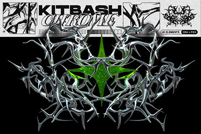 40款抽象3D镀铬Y2K风格艺术图形元素OBJ/FBX模型素材 Chrome Style Kitbash by MiksKS