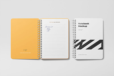 螺旋笔记本内页设计展示样机spiral notebook mockup