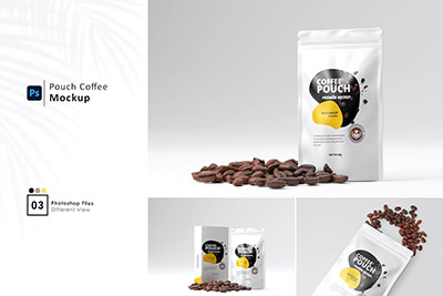 咖啡豆包装袋设计样机coffee pouch packaging mockup